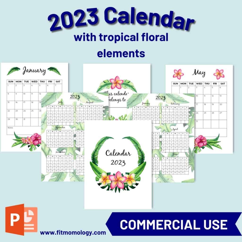 2023 Tropical Floral Free Calendar by Fitmomology